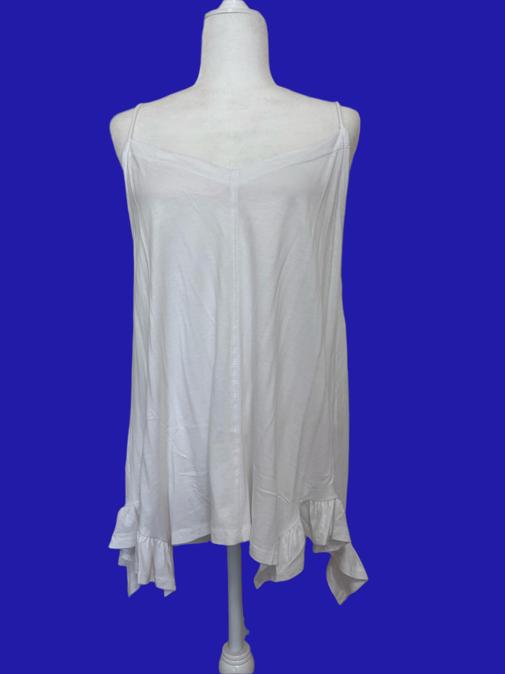 Culture Code White Adjustable Spaghetti Strap Ruffle-Hem Women's Top